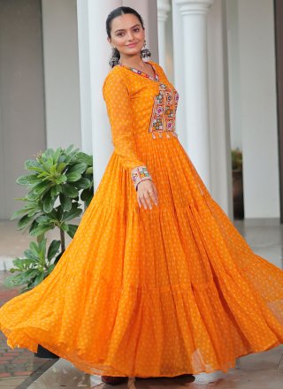 Faux Georgette Gown In Yellow Color