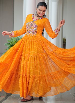 Faux Georgette Gown In Yellow Color