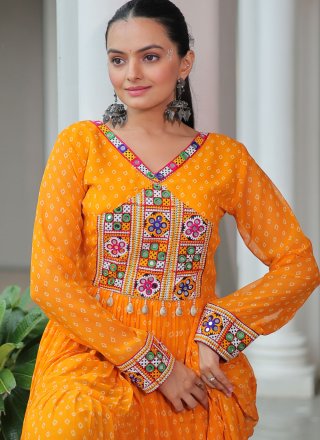 Faux Georgette Gown In Yellow Color