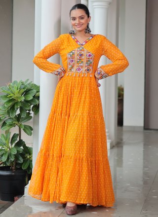 Faux Georgette Gown In Yellow Color