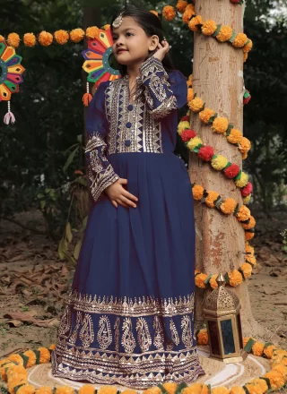 Faux Georgette Gown Kids Wear with Embroidered and Sequins Work
