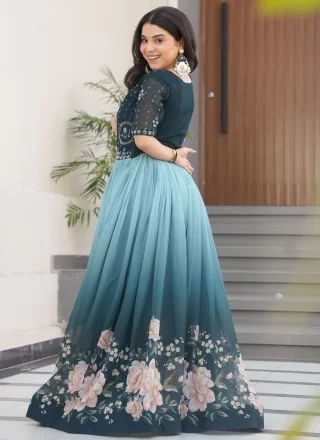 Faux Georgette Gown with Beads, Embroidered and Floral Patch Work
