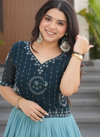 Faux Georgette Gown with Beads, Embroidered and Floral Patch Work