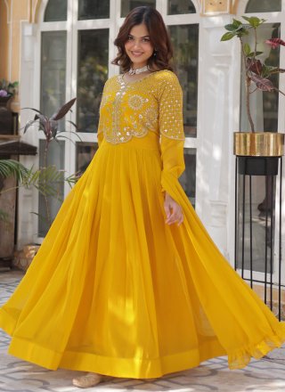Faux Georgette Gown with Embroidered, Sequins and Zari Work