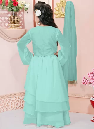 Faux Georgette Lehenga Choli In Aqua Blue Color