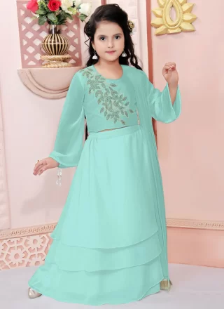 Faux Georgette Lehenga Choli In Aqua Blue Color