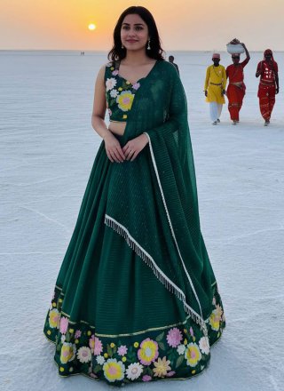 Faux Georgette Lehenga Choli In Green