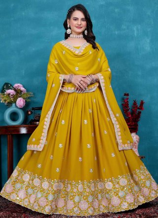 Faux Georgette Lehenga Choli In Yellow Colour