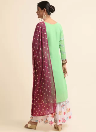 Faux Georgette Palazzo Salwar Suit with Embroidered Work