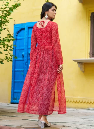 Faux Georgette Party Wear Kurti In Red Colour