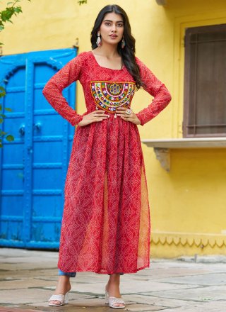 Faux Georgette Party Wear Kurti In Red Colour