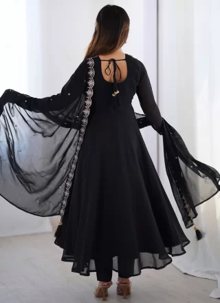 Faux Georgette Readymade Salwar Suit In Black Color