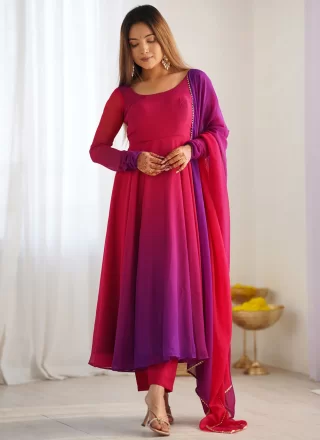 Faux Georgette Readymade Salwar Suit In Multi Colour