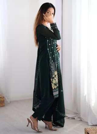 Faux Georgette Readymade Style with Embroidered, Mirror, Sequins and Thread Work