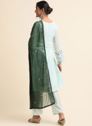 Faux Georgette Salwar Suit In Aqua Blue Colour