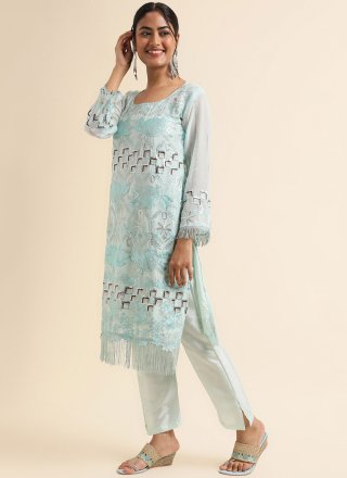 Faux Georgette Salwar Suit In Aqua Blue Colour