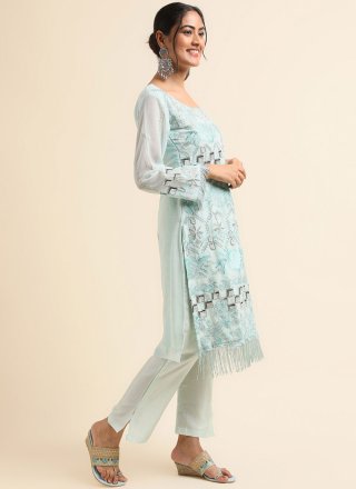 Faux Georgette Salwar Suit In Aqua Blue Colour