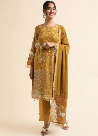 Faux Georgette Salwar Suit In Brown Colour