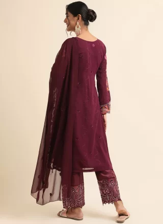 Faux Georgette Salwar Suit In Wine Colour