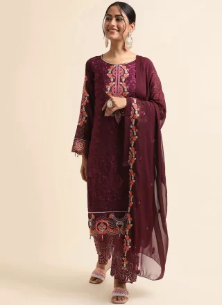 Faux Georgette Salwar Suit In Wine Colour