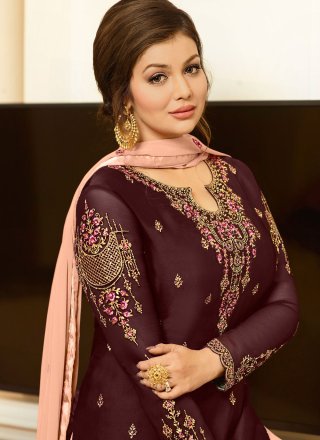 Faux Georgette Salwar Suit In Wine Colour