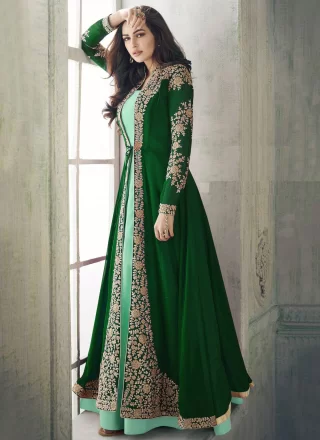 Faux Georgette Salwar Suit with Embroidered and Zari Work