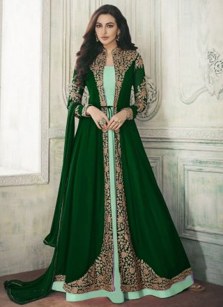 Faux Georgette Salwar Suit with Embroidered and Zari Work