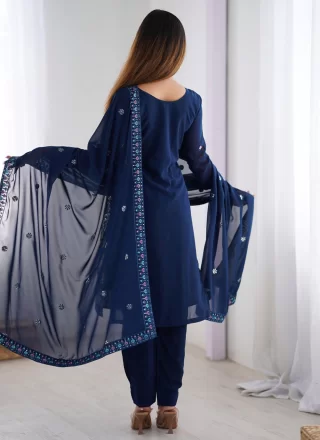 Faux Georgette Salwar Suit with Embroidered, Mirror, Sequins and Thread Work