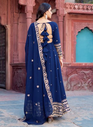Faux Georgette Salwar Suit with Sequins and Thread Work