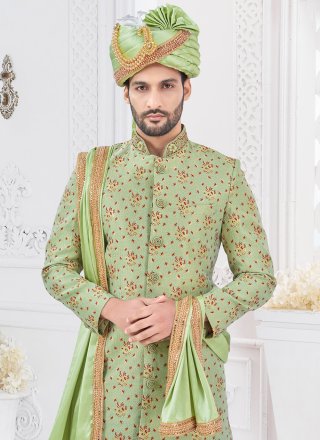 Fetching Green Silk Sherwani Mens Wear