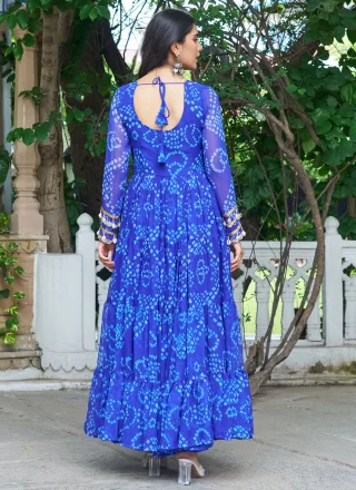 Fine Blue Faux Georgette  Designer Gown