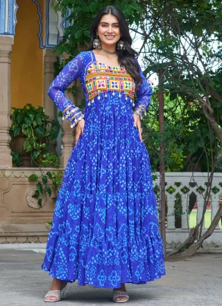 Fine Blue Faux Georgette  Designer Gown