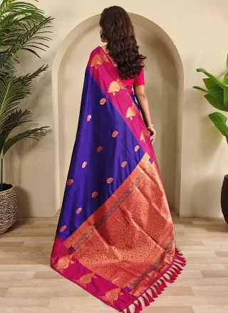 Fine Violet Silk Contemporary Saree with Weaving Work
