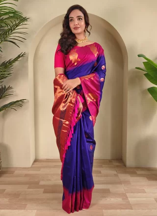 Fine Violet Silk Contemporary Saree with Weaving Work