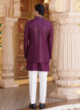 Fine Wine Art Silk Indo Western with Embroidered Work