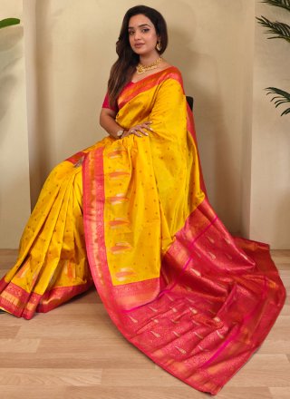Fine Yellow Paithni Designer Saree with Weaving Work