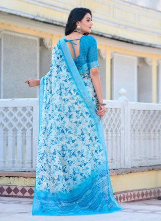 Firozi Cotton Digital Print Work Classic Saree