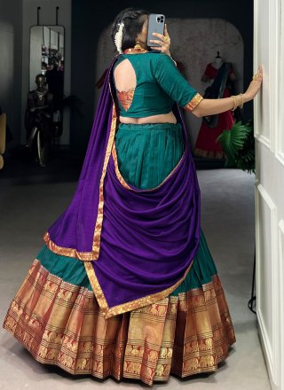 Firozi Cotton Weaving Work Lehenga Choli for Festival