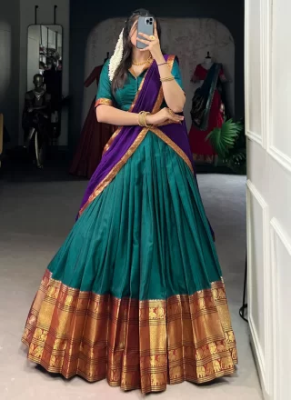 Firozi Cotton Weaving Work Lehenga Choli for Festival