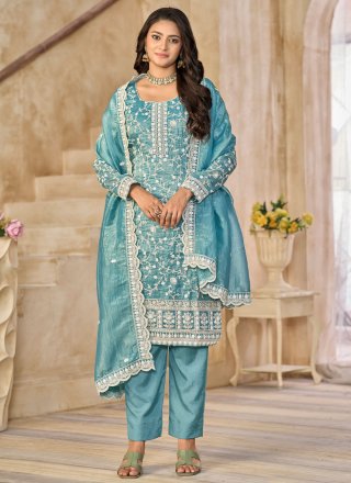 Firozi Embroidered and Sequins Work Organza Salwar Suit