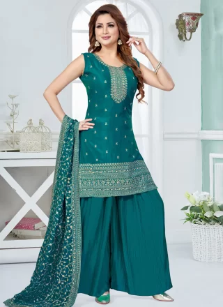 Firozi Embroidered Work Silk Salwar Suit