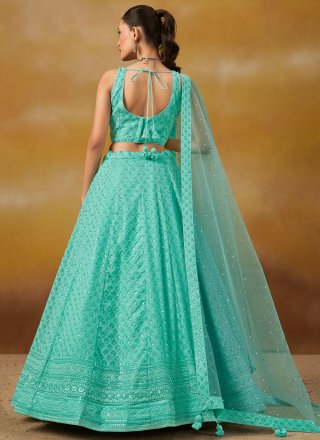 Firozi Georgette Embroidered, Sequins and Thread Work Lehenga Choli