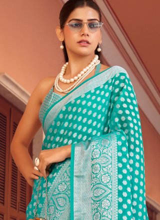 Firozi Georgette Traditional Saree