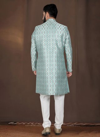 Firozi Jacquard Indo Western with Woven Work