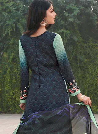 Firozi Pure Crepe Salwar Suit with Floral Patch and Print Work