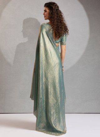 Firozi Satin Silk Contemporary Sari