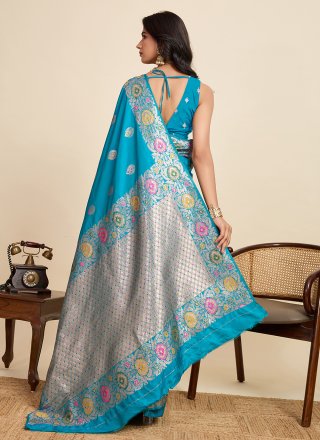 Firozi Silk Jacquard and Woven Work Trendy Saree