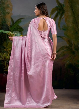 Flamboyant Pink Kanjivaram Silk Contemporary Sari with Weaving and Zari Work