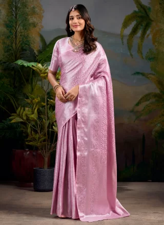 Flamboyant Pink Kanjivaram Silk Contemporary Sari with Weaving and Zari Work