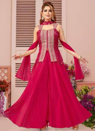 Flamboyant Rani Silk Readymade Salwar Suit with Embroidered and Zari Work